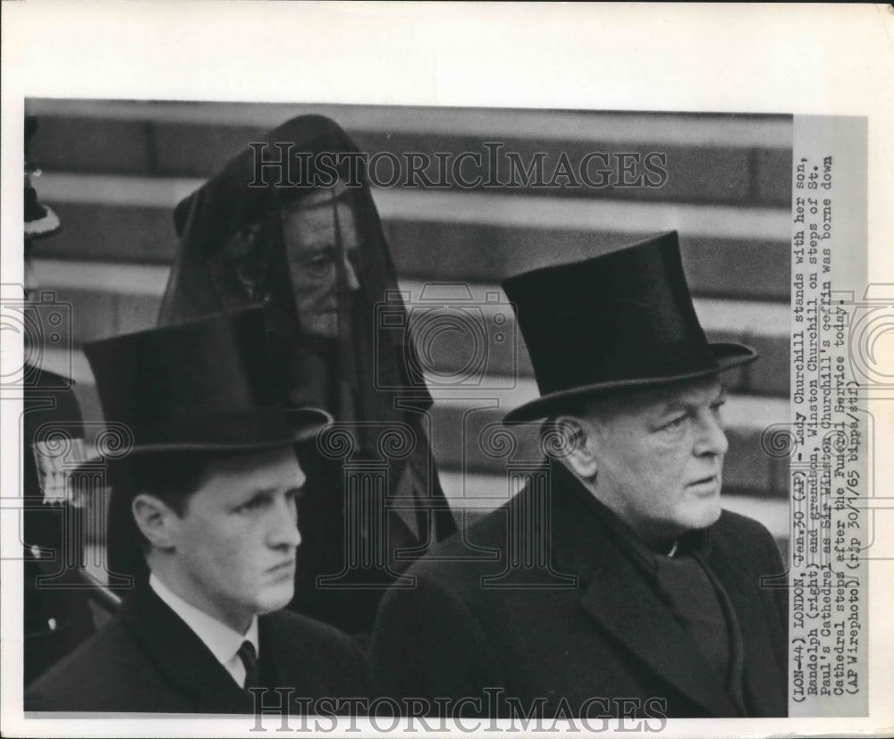 1965 Press Photo Lady Churchill, Son and Grandson at Winston Churchill&#39;s Funeral - Historic Images