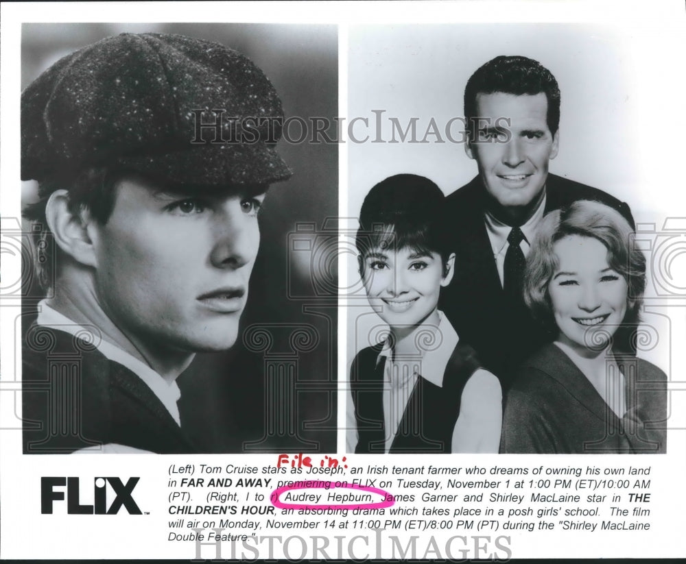 1994 Press Photo Tom Cruise, Audrey Hepburn, James Garner and Shirley MacLaine - Historic Images