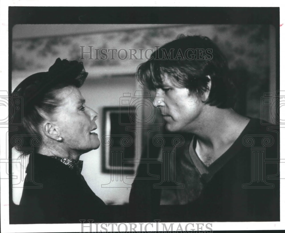 1986 Press Photo Actress Katharine Hepburn and Nick Nolte in Grace Quigley- Historic Images