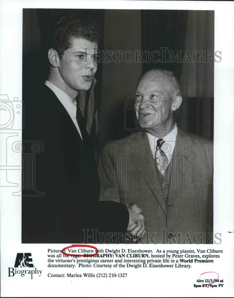 1994 Pianist Van Cliburn Shakes Hands with Dwight D. Eisenhower - Historic Images