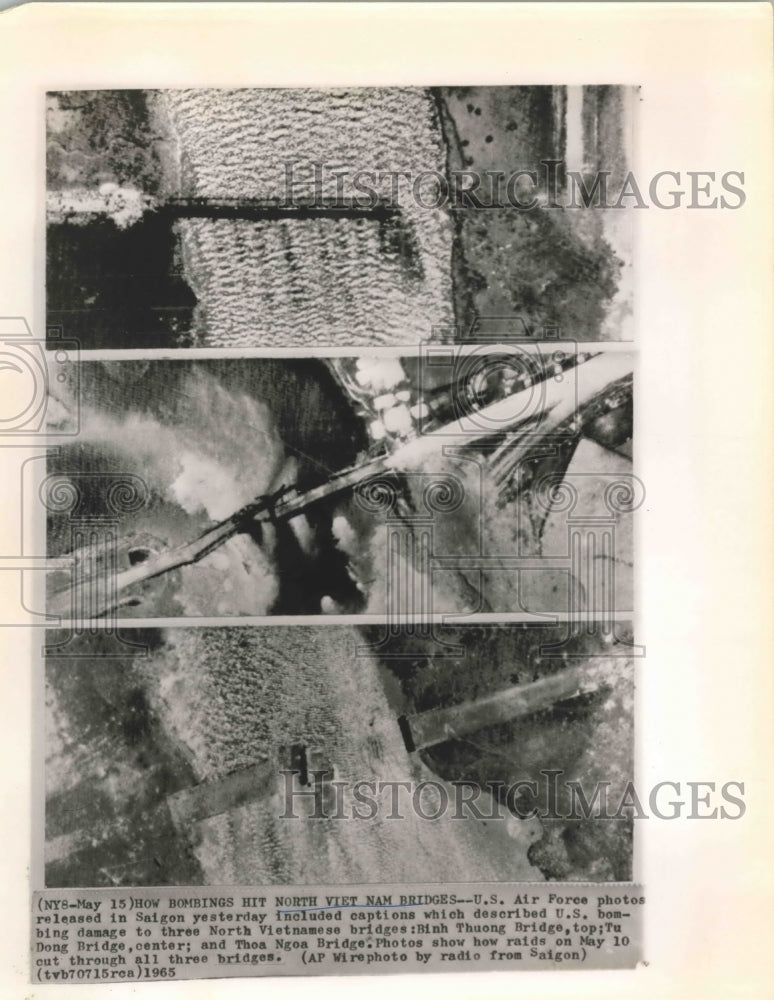 1965 Press Photo U.S. Air Force bombs hit North Viet Nam Bridges - hca25450 - Historic Images