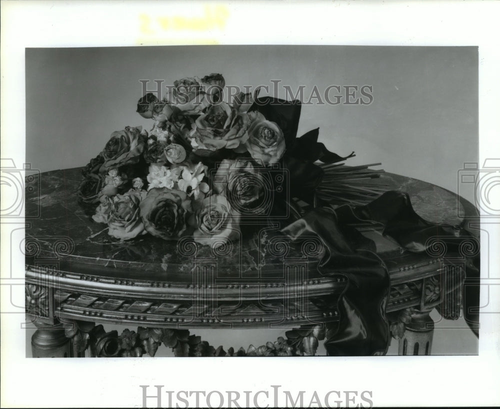 1991 Bouquet of Faux Roses and Hydrangeas Looks As If Fresh Picked - Historic Images