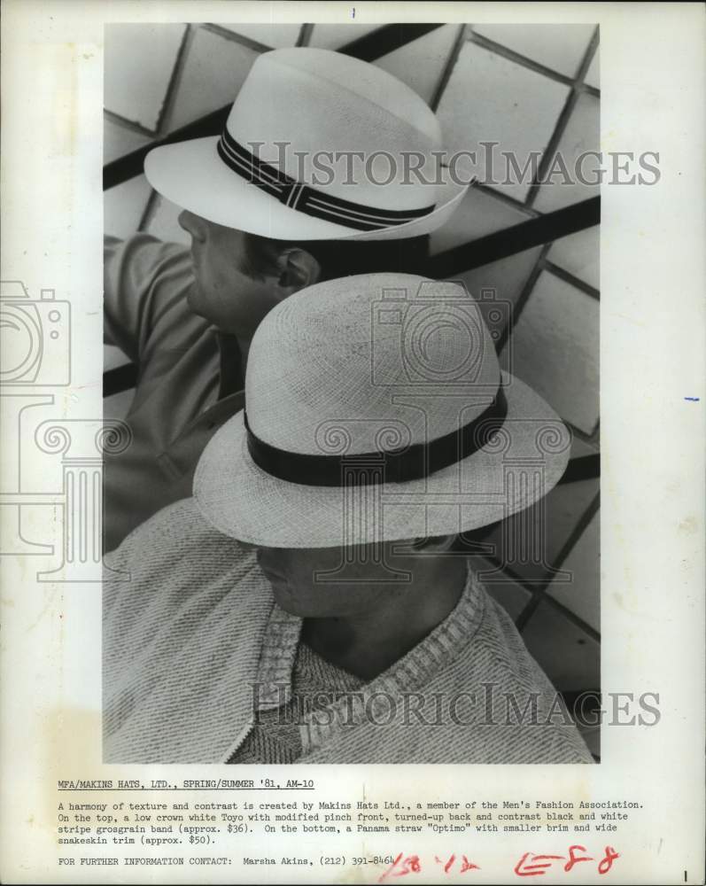 1981 Men's spring/summer hats by Matkins Hats Ltd. Toyo and Optimo - Historic Images