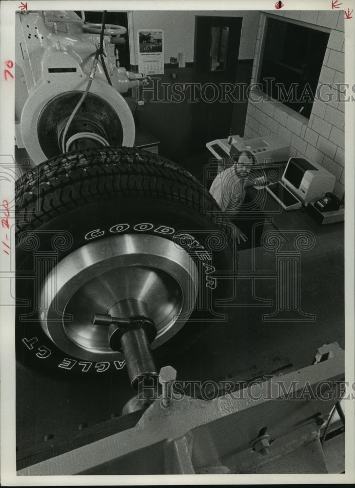 1983 Goodyear engineer tests tires in Akron, Ohio - Historic Images