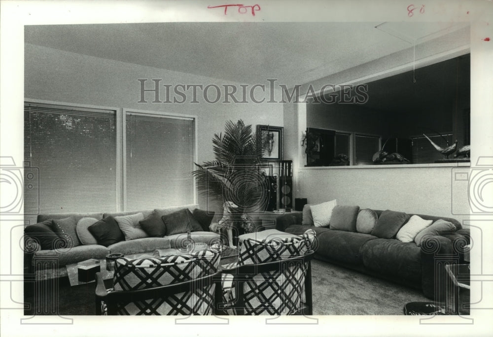 1977 Bedroom turned living room during TX remodel has large windows - Historic Images