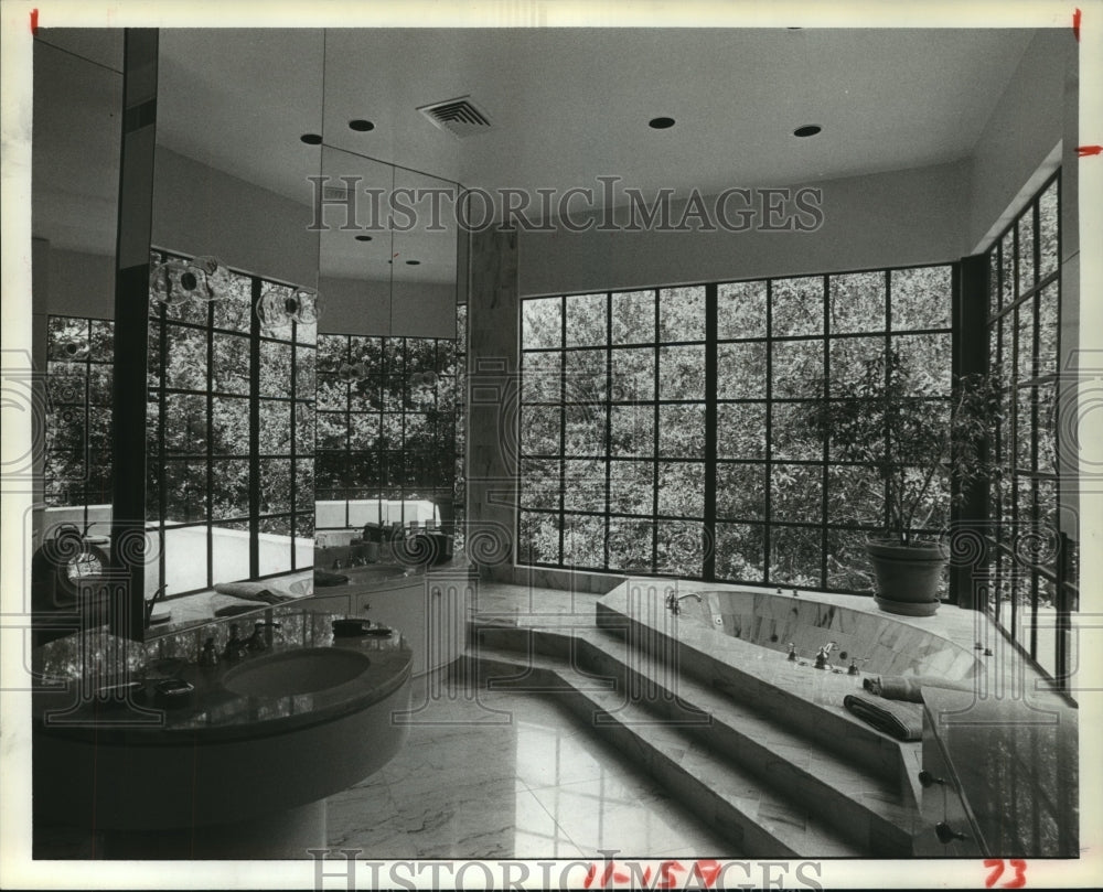 1983 Bathroom with sunken tub in Harris home in Houston - Historic Images
