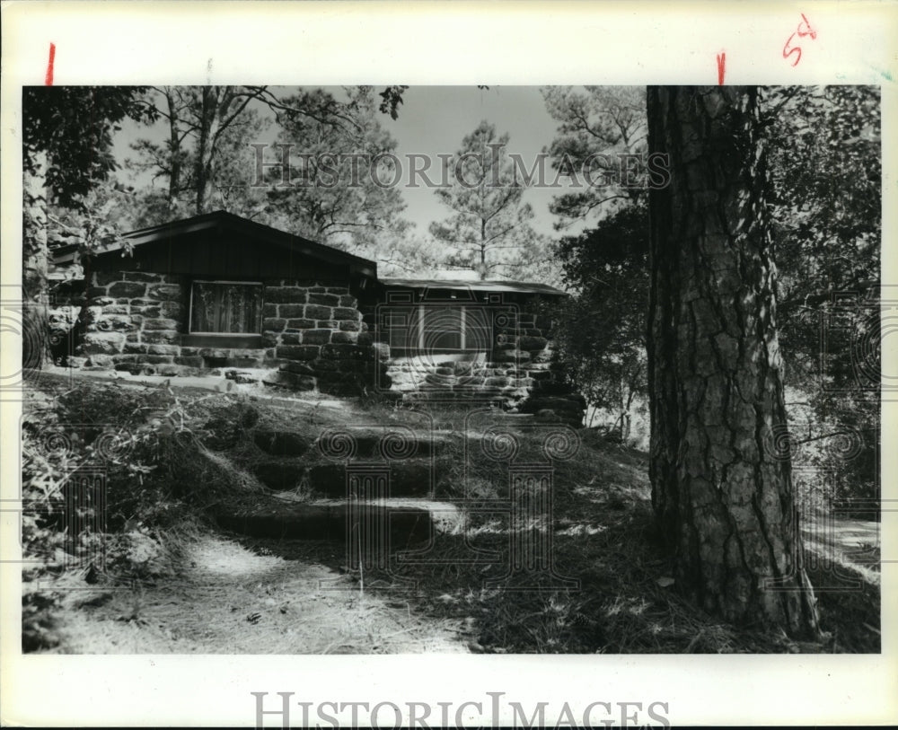 1985 Front of stone house in Houston, Texas - Historic Images