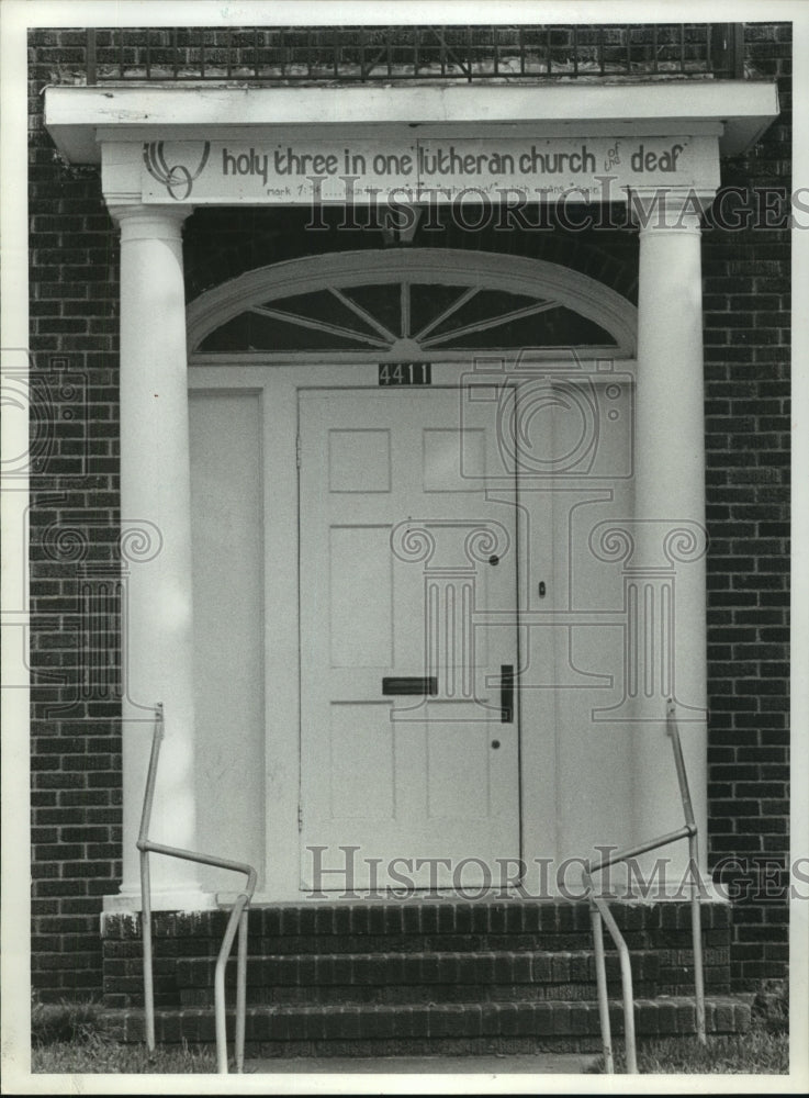 1984 Front door of Holy Three in One Lutheran Church for Deaf in TX - Historic Images