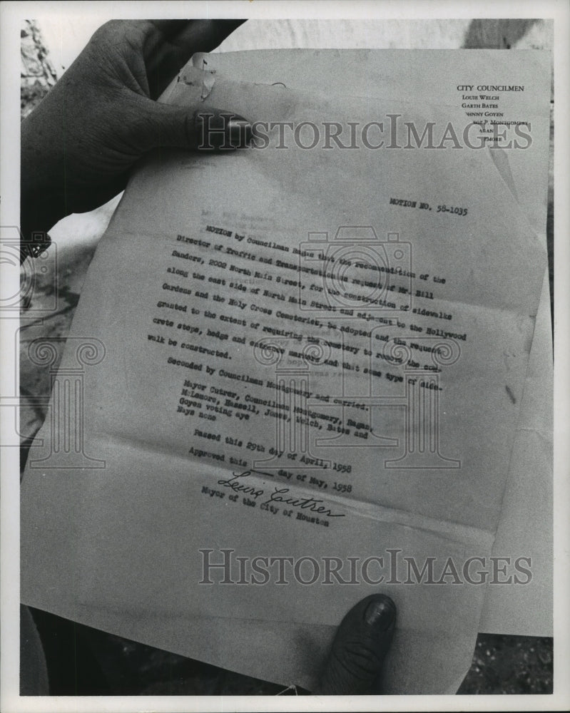1958 Letter from Houston Mayor regarding Hollywood Cemetery - Historic Images