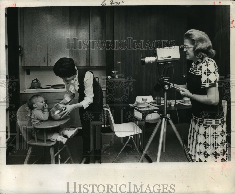 1970 Mother &amp; son being filmed at Houston Speech &amp; Hearing - Historic Images