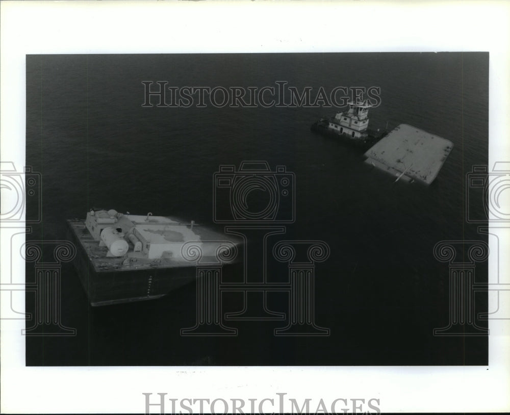 1992 Duvall II barge in Houston Ship Channel after being rammed - Historic Images