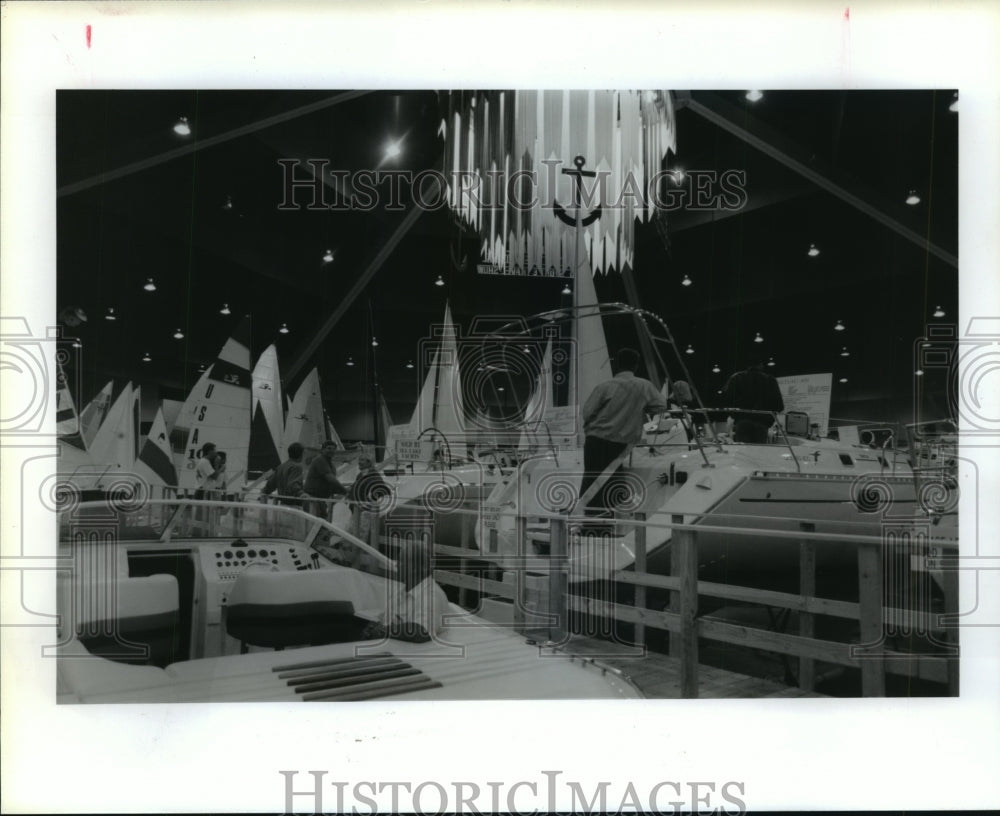 1993 Small boats in center of Houston Boat and Travel Show - Historic Images