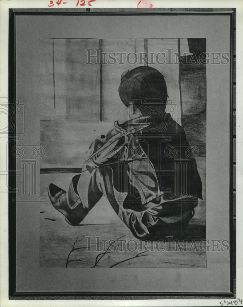 1982 Press Photo Edison student Miquel Diaz drawing won at art show in Houston - Historic Images