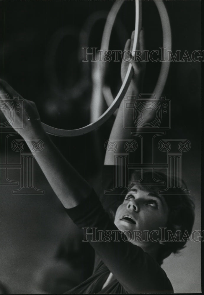1964 Press Photo Danish gymnast practices hoop exercise - hca30826 - Historic Images