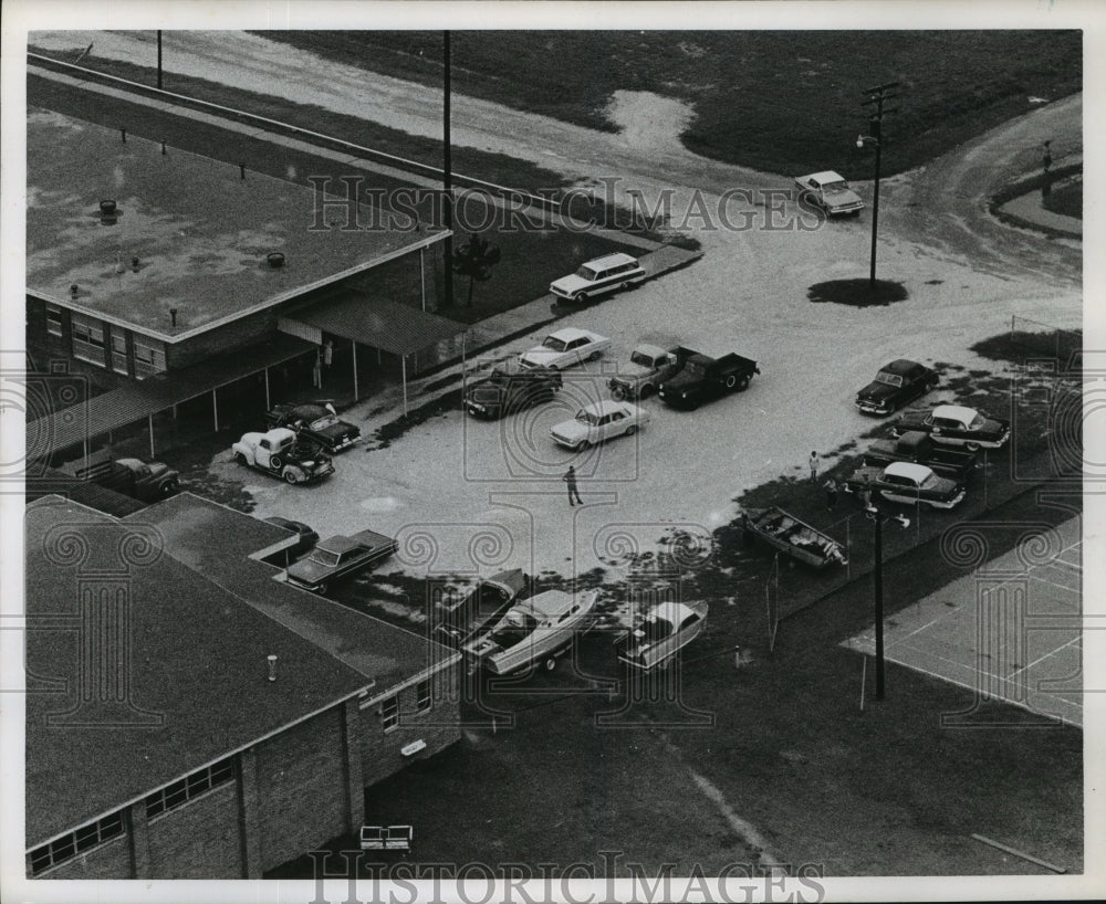 1963 Hurricane Cindy Boats &amp; Cars In High Island School Car Lot - Historic Images