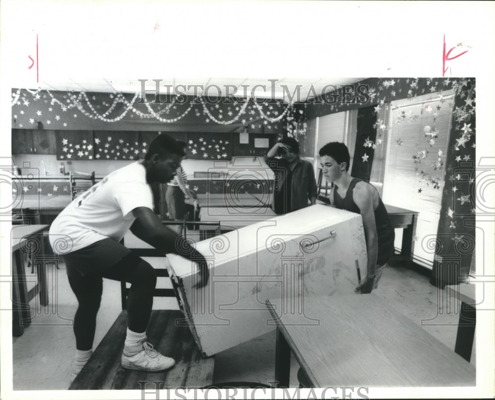 1988 Houston's Sharpstown High students more refrigerator at school - Historic Images