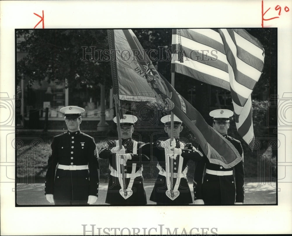 1979 Press Photo Marine color guard present colors at Houston July 4th event - Historic Images