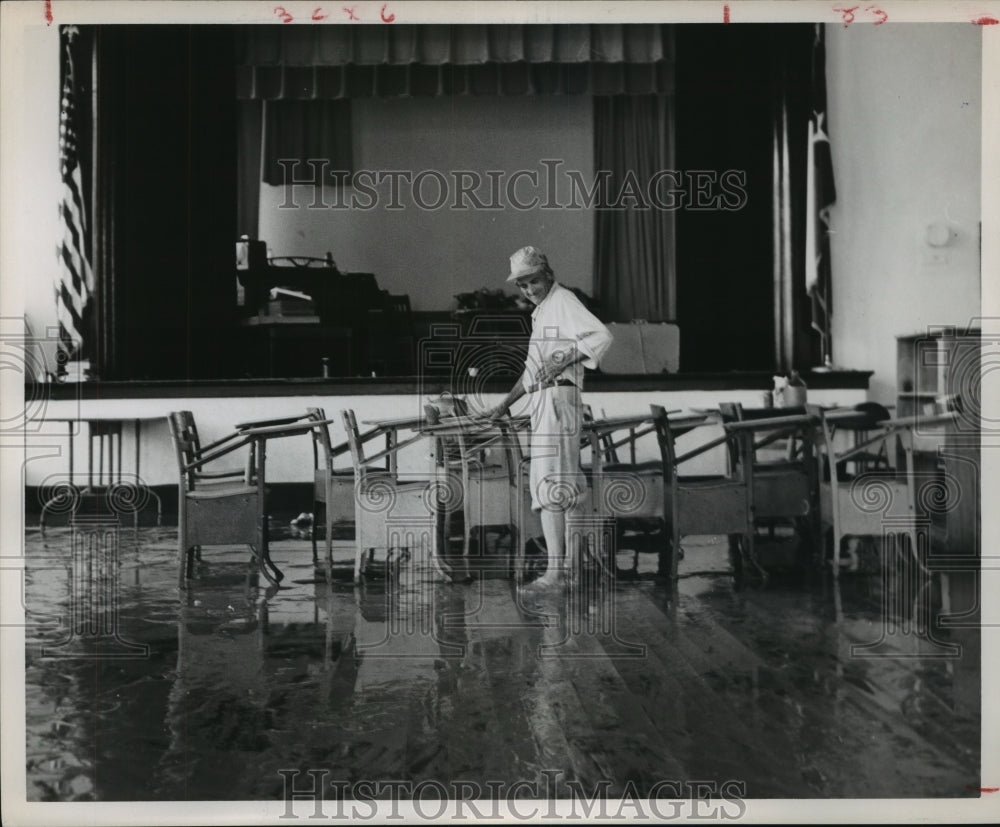 1961 A. L. Reese in Port O&#39;Connor auditorium, Hurricane Carla - Historic Images