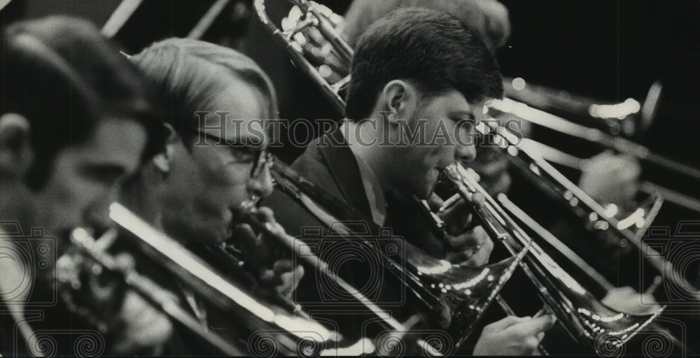 1970 School band plays at Houston's Lee Jazz Festival at Lee High - Historic Images