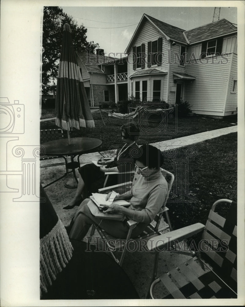 1962 Two women sitting at Lyndon B. Johnson Ranch, Texas-Historic Images