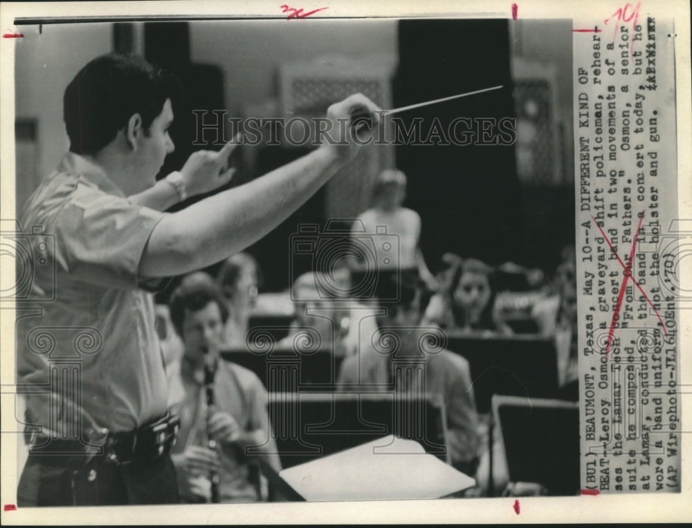 1970 Leroy Osmon rehearses Lamar Tech band in Beaumont, Texas - Historic Images