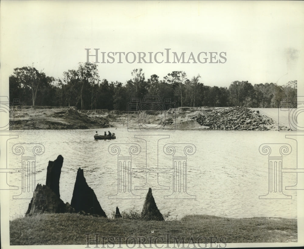 1961 Fishing boat on waters of Lake Houston in Texas - Historic Images