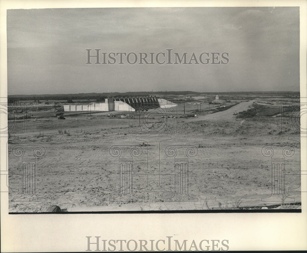 1968 Distant view of Lake Livingston Dam and Reservoir in Texas - Historic Images