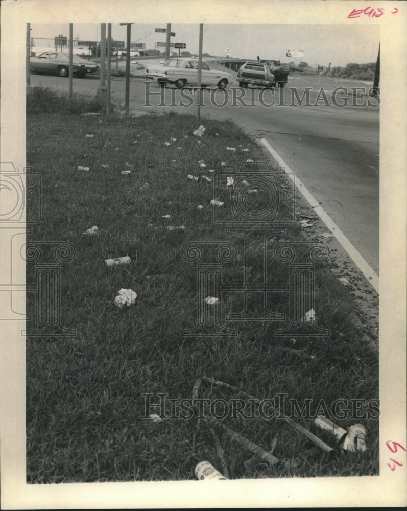 1974 Press Photo Litter along Katy Freeway & Taylor Street in Houston - Historic Images