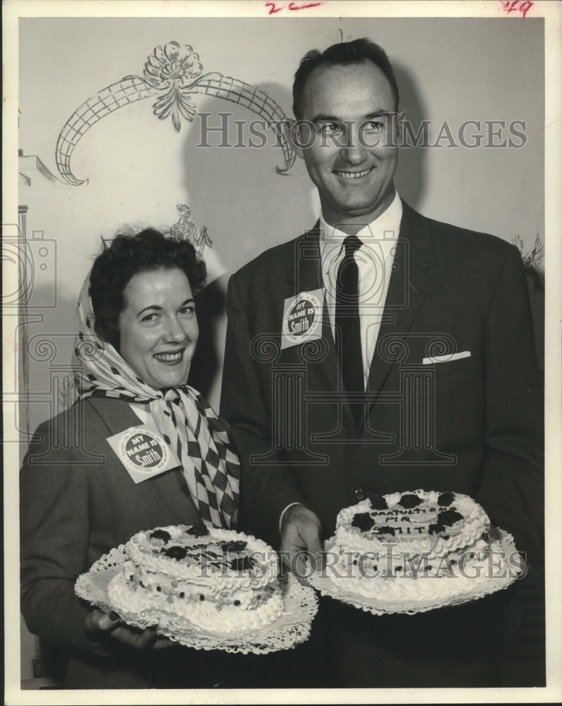 1961 Customers win &quot;Smith Day&quot; cakes at L-C Cafeteria, in Houston - Historic Images