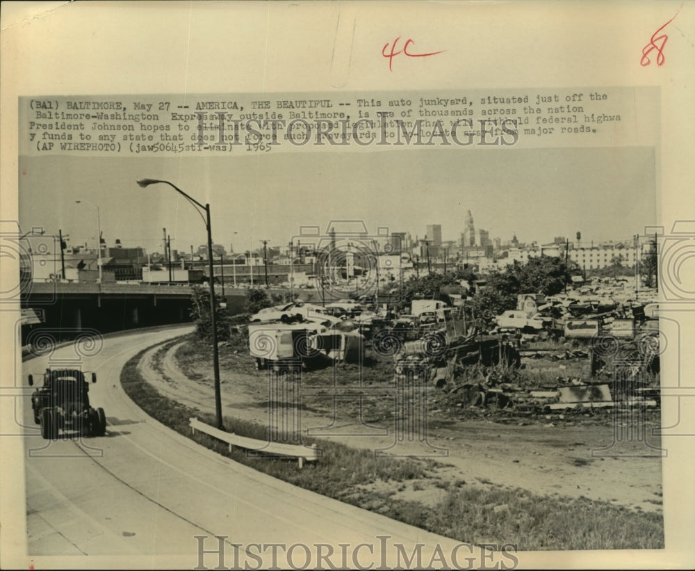 1965 Auto junkyard off expressway in Baltimore, Maryland-Historic Images