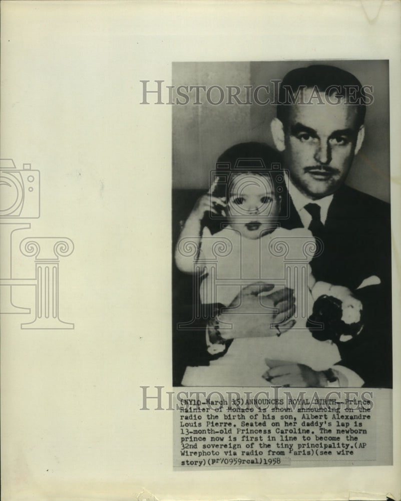 1958 Press Photo Prince Rainier of Monaco holds Princess Caroline - hca40841 - Historic Images