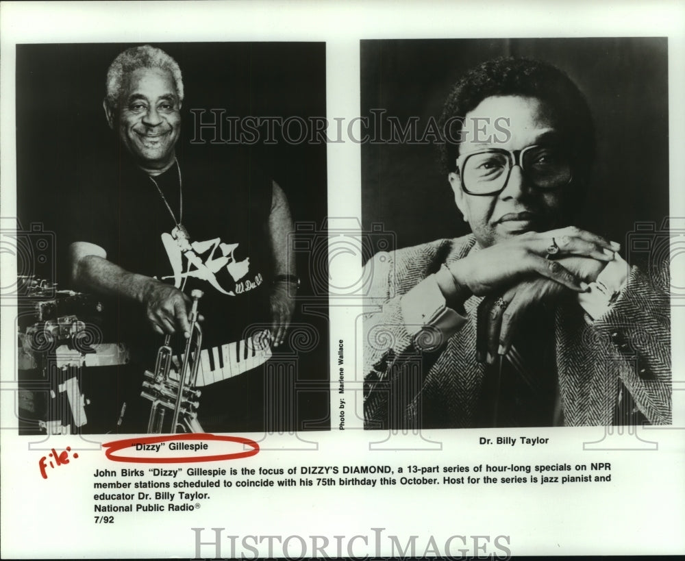 1992 Press Photo Jazz musician Dizzy Gillespie on NPR&#39;s &quot;Dizzy&#39;s Diamond&quot; - Historic Images