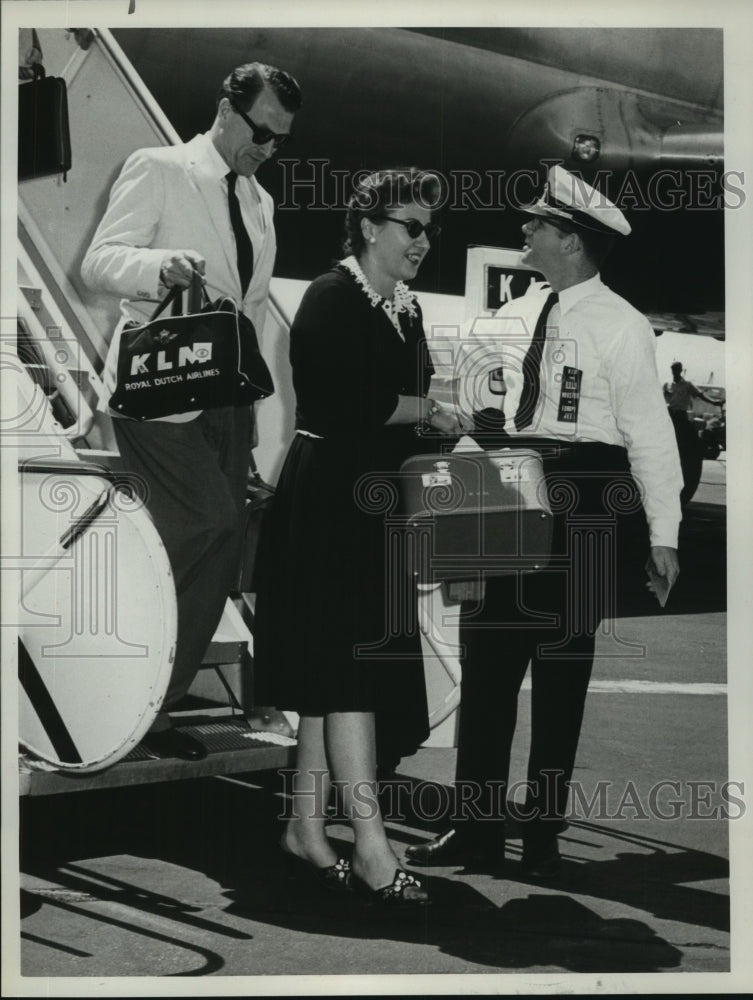 1960 Passengers leaving a KLM  Royal Dutch airplane-Historic Images