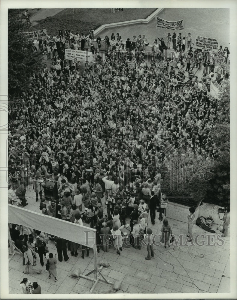 1977 Press Photo Looking down on crowd outside National Women's Conference in TX - Historic Images