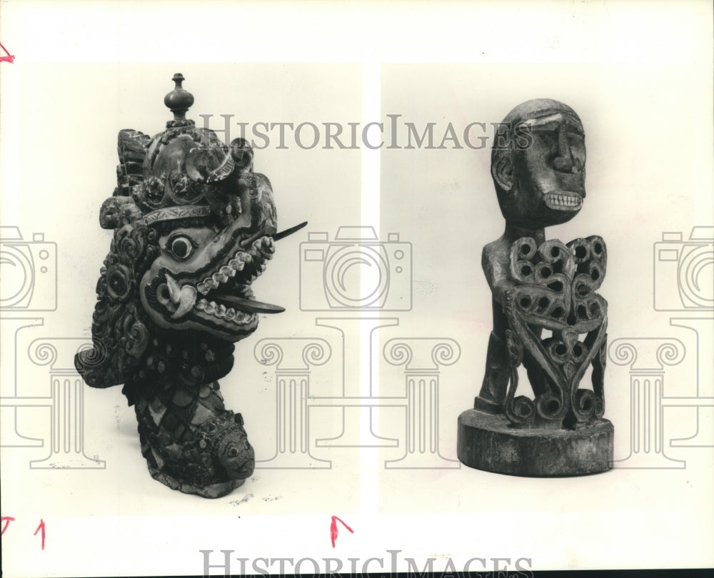 1991 Press Photo &quot;Beyond the Java Sea&quot; artifacts at HMNS in Texas - hca47385 - Historic Images