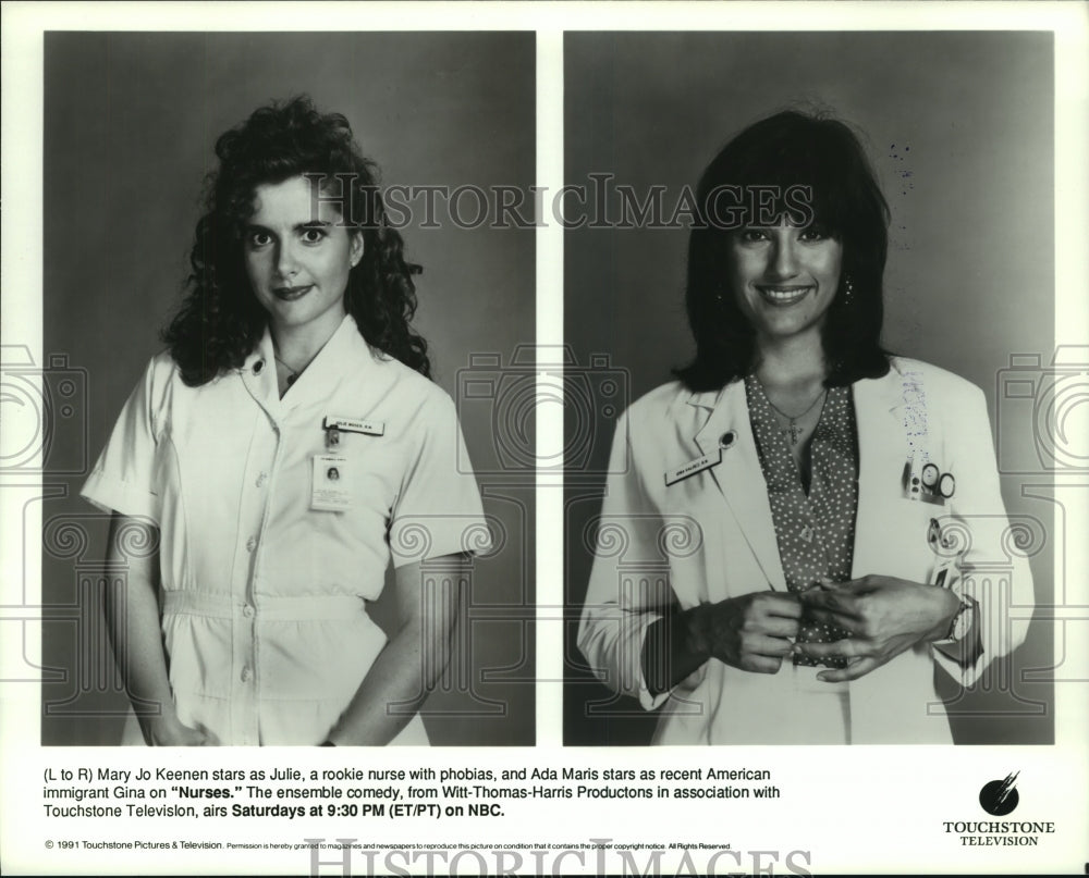 1991 Press Photo Mary Jo Kennen and Ada Maris star in "Nurses" television sitcom - Historic Images