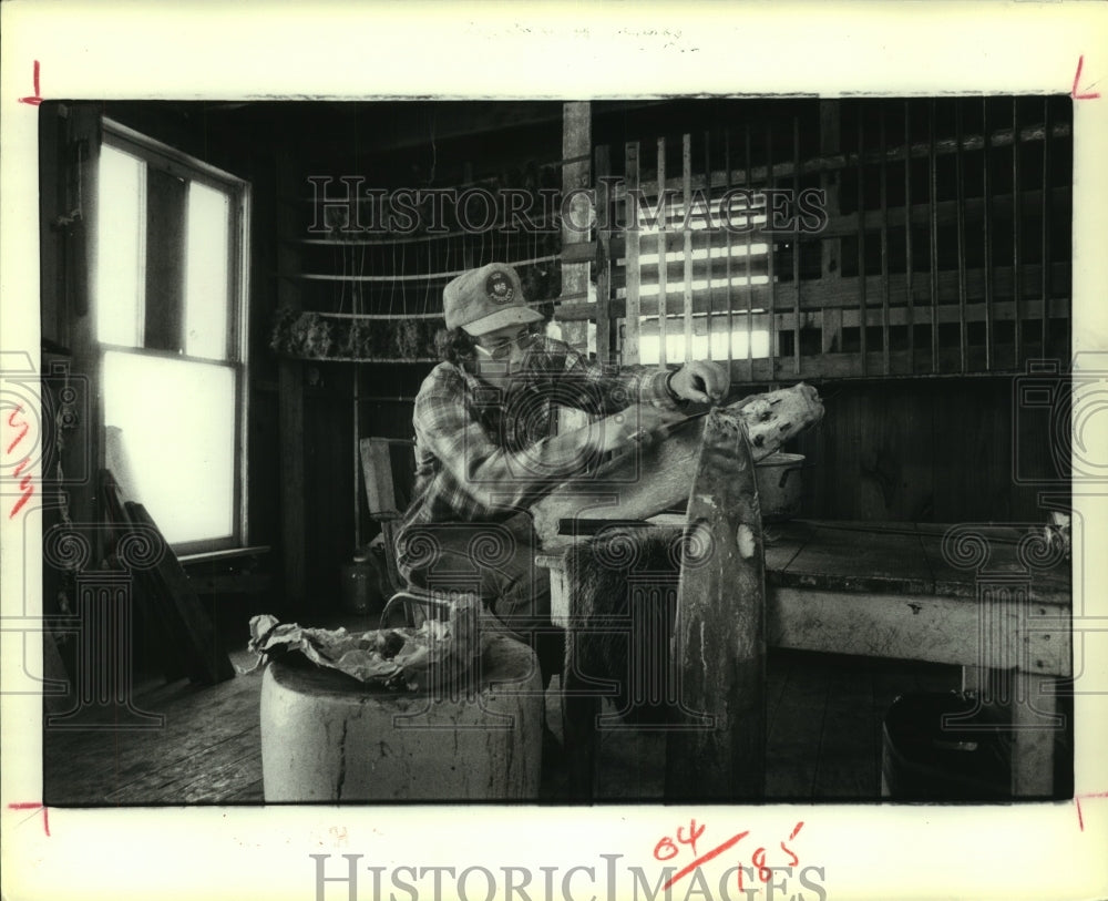 1979 Press Photo Larry Wilborn cleaning hide - hca48572 - Historic Images