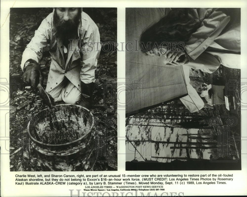 1989 Press Photo Charlie West & Sharon Carson - Volunteer Alaskan oil cleaners - Historic Images