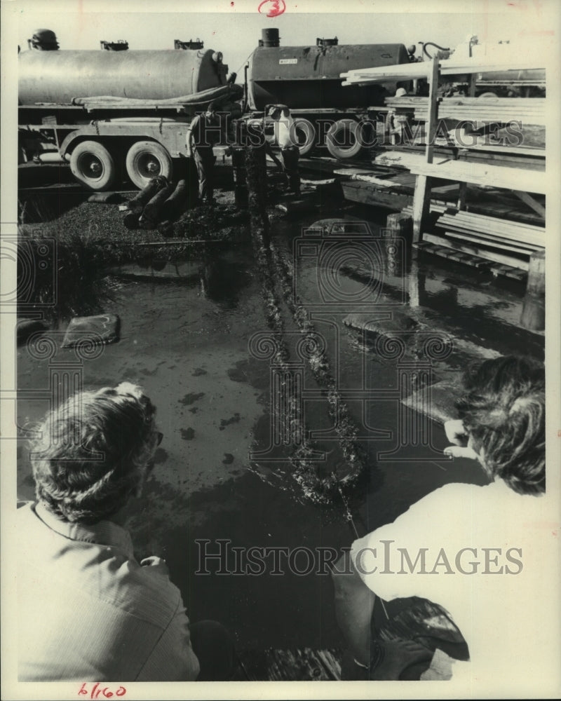 1973 Houston oil spill cleanup operation at Yacht Club - Historic Images