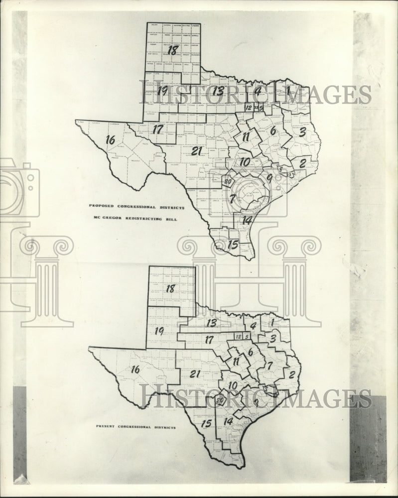 1961 Redistricting Proposal Map of Texas - Historic Images
