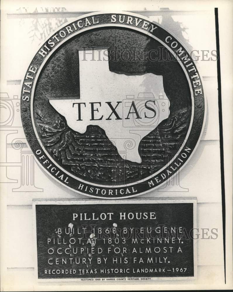 1969 Plaque on Pillot House at Sam Houston Park in Houston, Texas - Historic Images