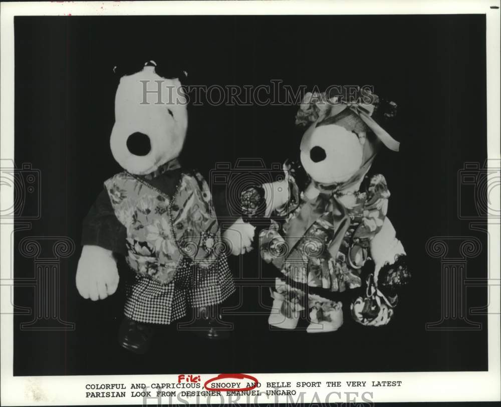 1991 Press Photo Snoopy and Belle Dress Parisian from Emanuel Ungaro - hca54555- Historic Images