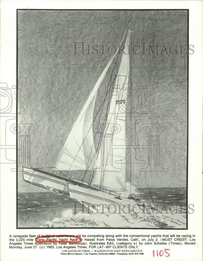 1983 Press Photo Sailboat Competing in the Trans-Pacific Yacht Race - hca56470 - Historic Images