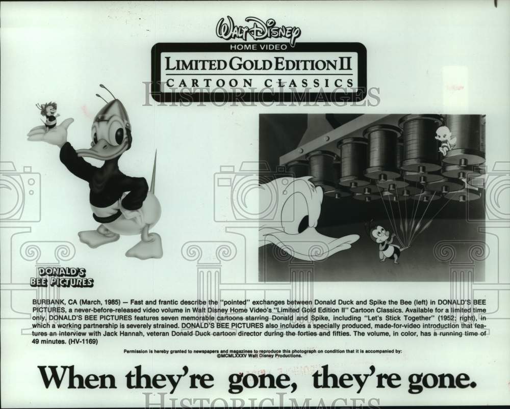 1985 Press Photo Scenes from "Donald's Bee Pictures" Disney home video- Historic Images
