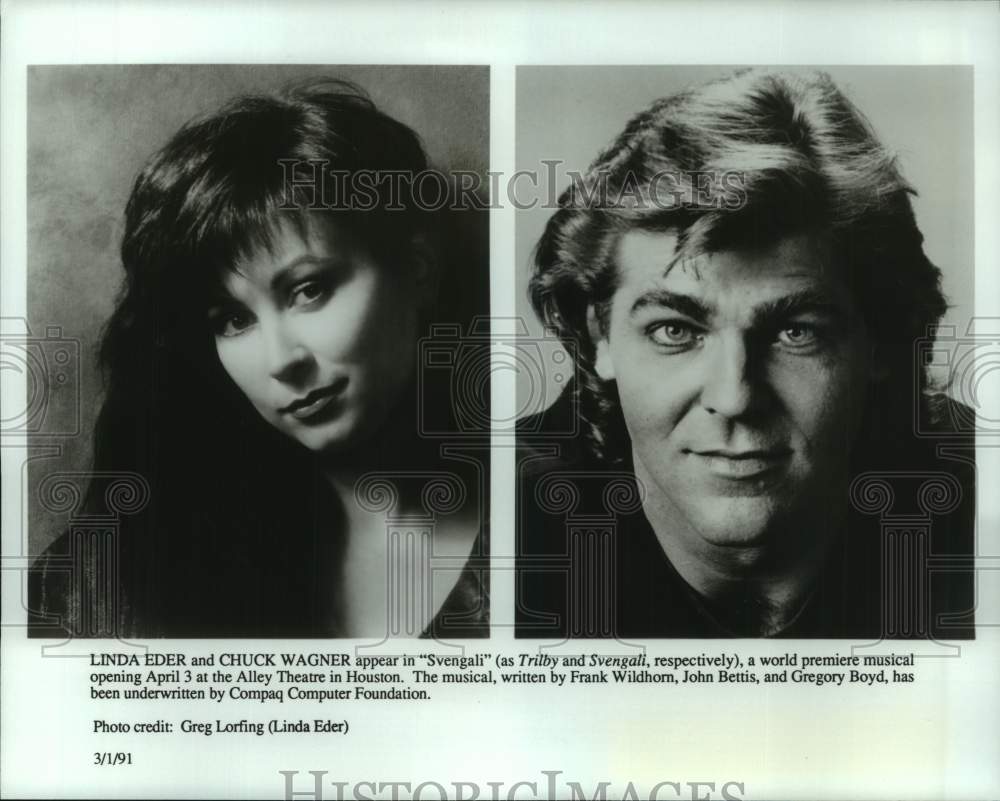 1991 Press Photo Linda Eder, Chuck Wagner in &quot;Svengali&quot; - Alley Theatre, Houston- Historic Images