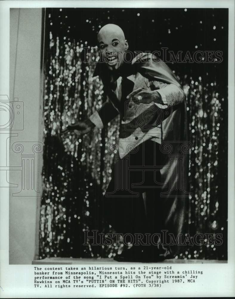 1987 Press Photo Minneapolis Performer on MCA TV&#39;s &quot;Puttin&#39; On The Hits&quot;- Historic Images