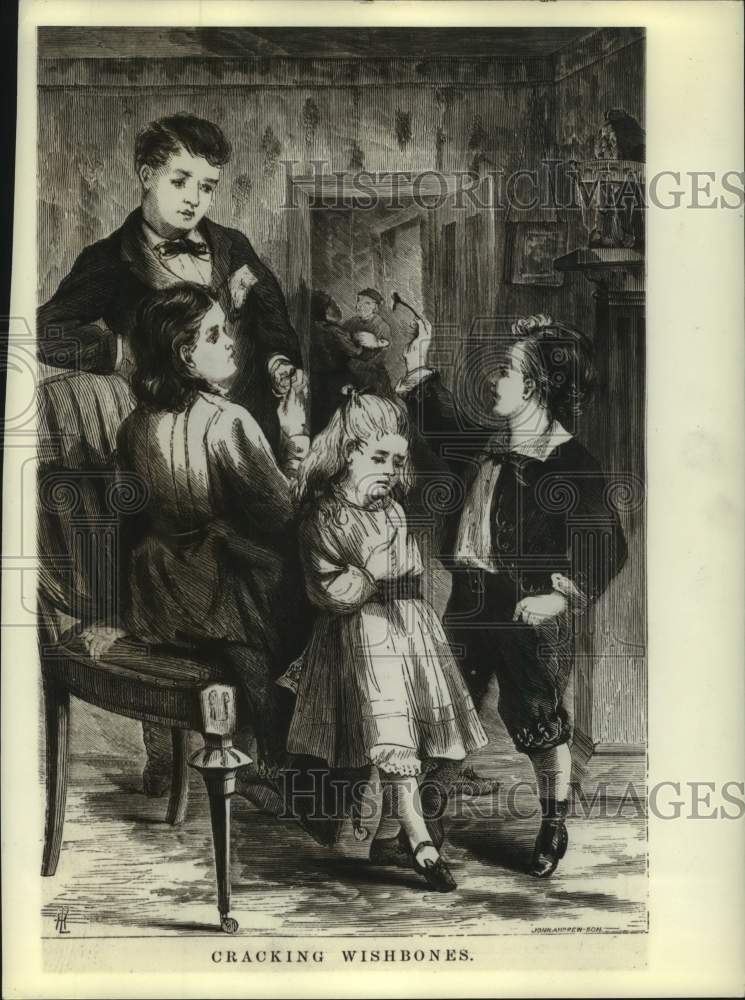 1940 Press Photo Artist rendering of Family Cracking Wishbone on Thanksgiving - Historic Images