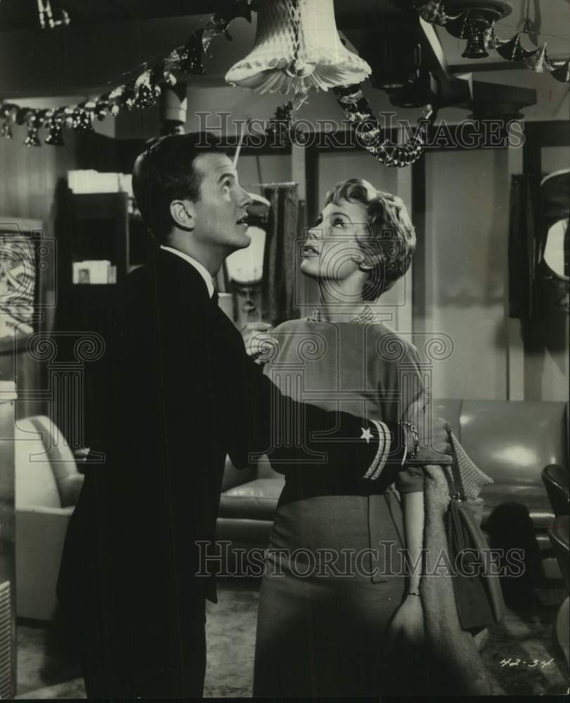 1961 Press Photo Pat Boone and Barbara Eden in a Scene From "All Hands on Deck" - Historic Images
