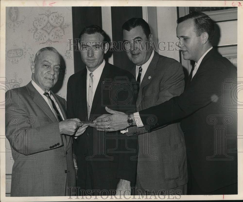 1962 Press Photo Bob Abercrombie Presents Bluebonnet Bowl Tickets to Chairmen - Historic Images