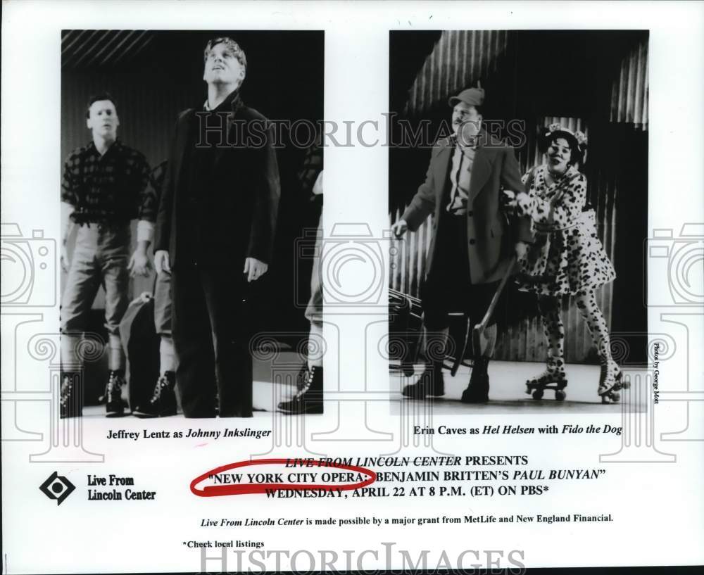 1998 Press Photo 1998 Jeffrey Lentz &amp; Erin Caves star in &quot;NYC Opera Paul Bunyan&quot;- Historic Images